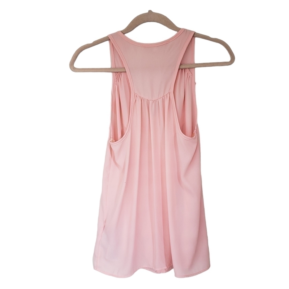 Guess Sleeveless Ruffle Front Racerback Blouse Blush Pink - Picture 3 of 7